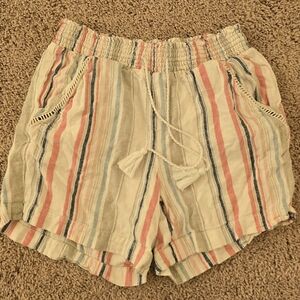 Briggs New York Multicolor Striped High Waist Linen Shorts In Small.
